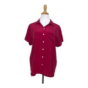 Tommy Bahama womans 100% Silk Hot Pink button up shirt blouse size S